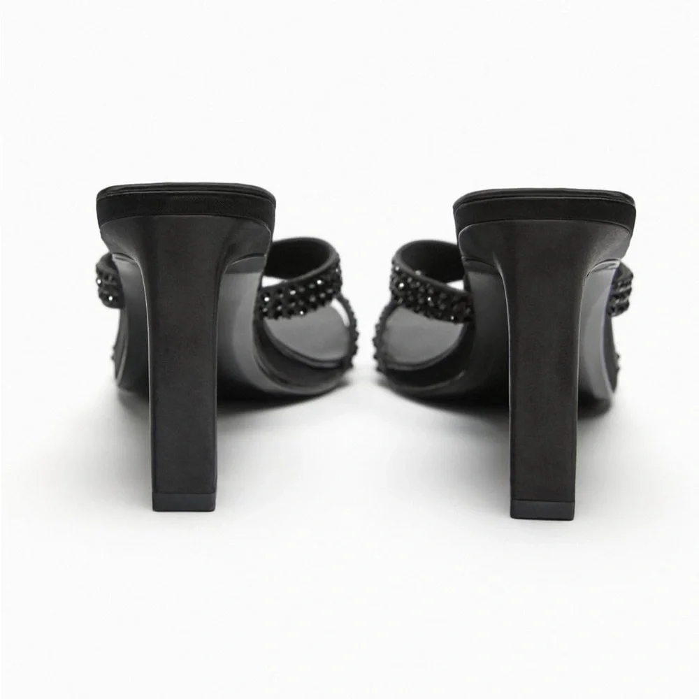 Zara NWT satin effect rhinestone heeled sandals - Picture 6 of 7